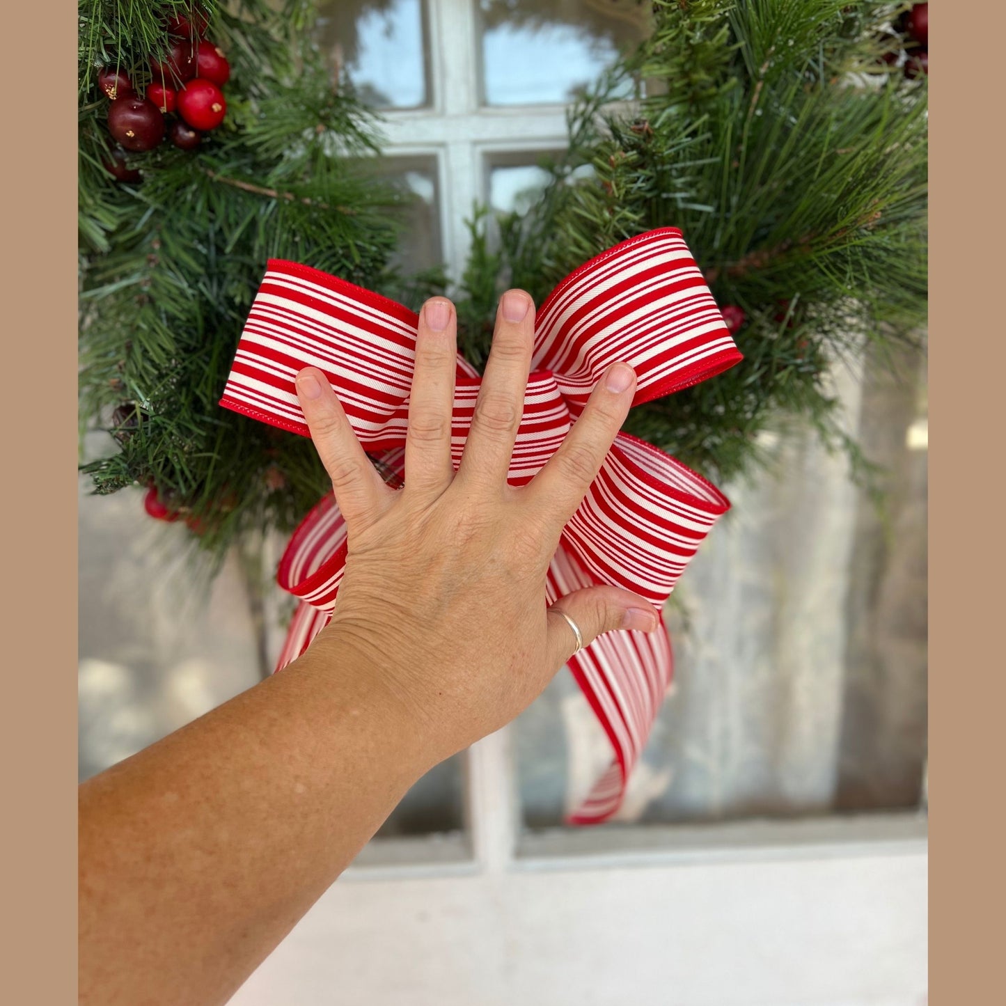 Christmas Bow / Red and White Ticking Striped Bow / Farmhouse Décor / Matching Lantern Bow