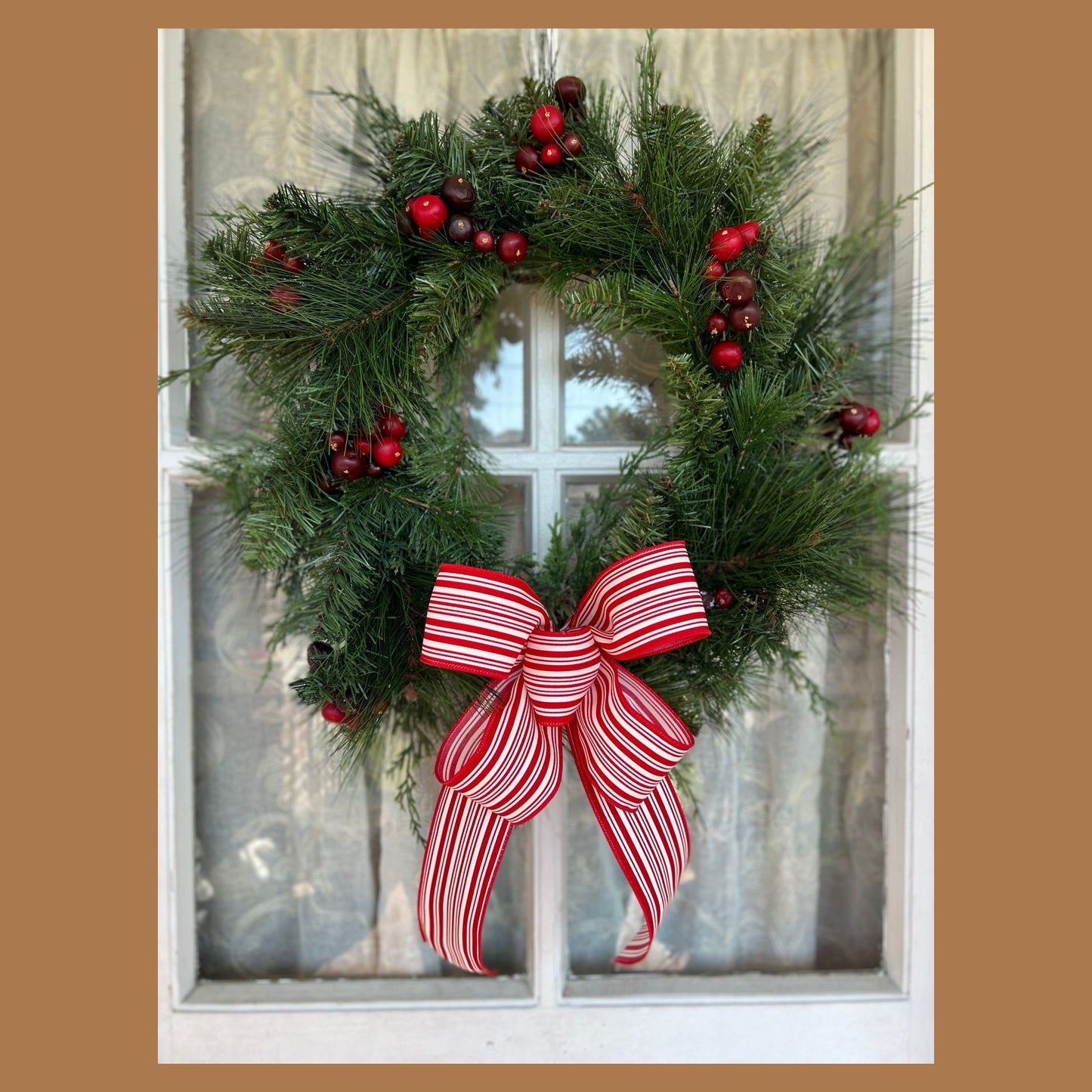 Christmas Bow / Red and White Ticking Striped Bow / Farmhouse Décor / Matching Lantern Bow