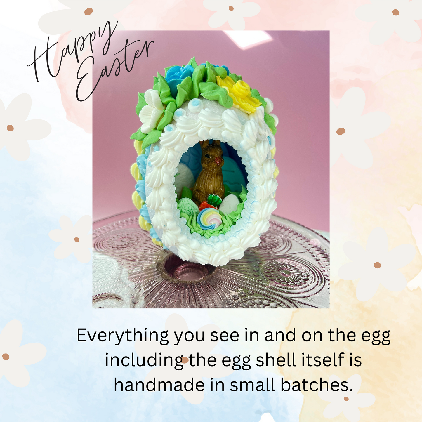 Small Spring Bouquet Sugar Raster Egg with Standing Bunny Inside