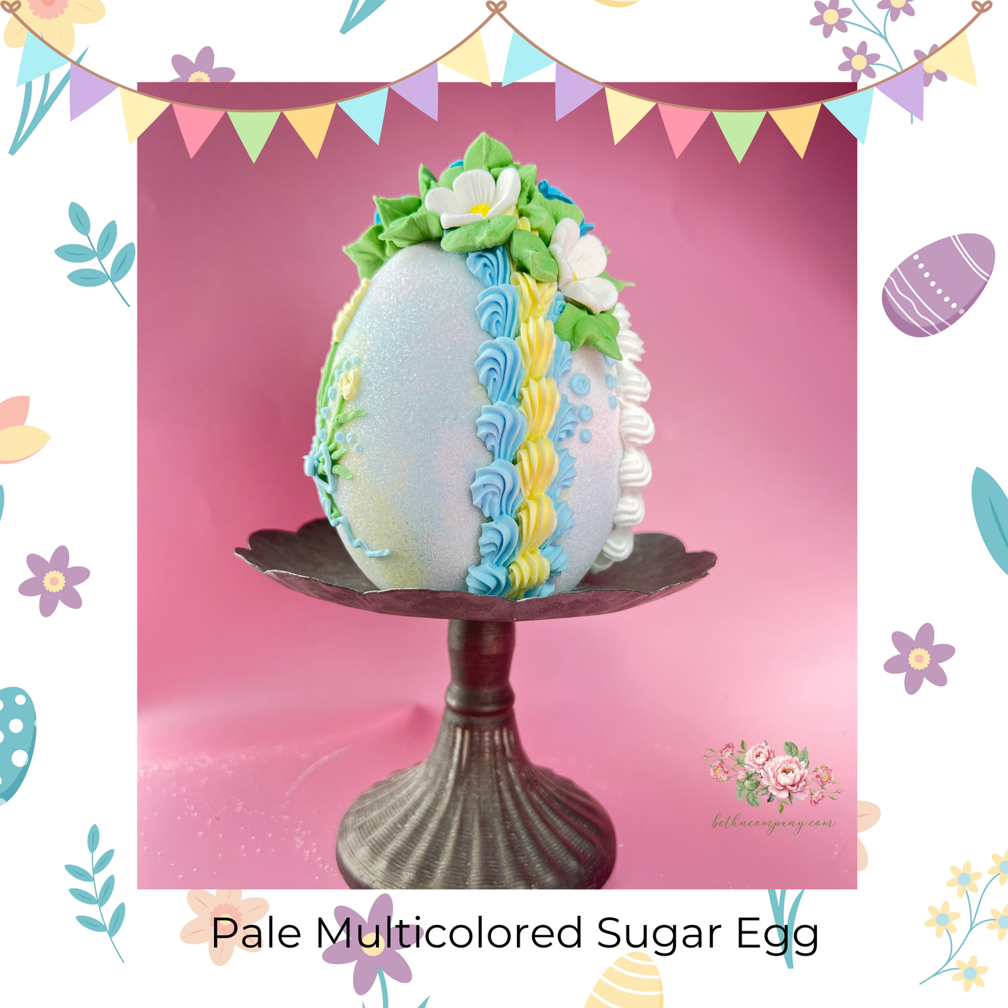 Small Spring Bouquet Sugar Raster Egg with Standing Bunny Inside