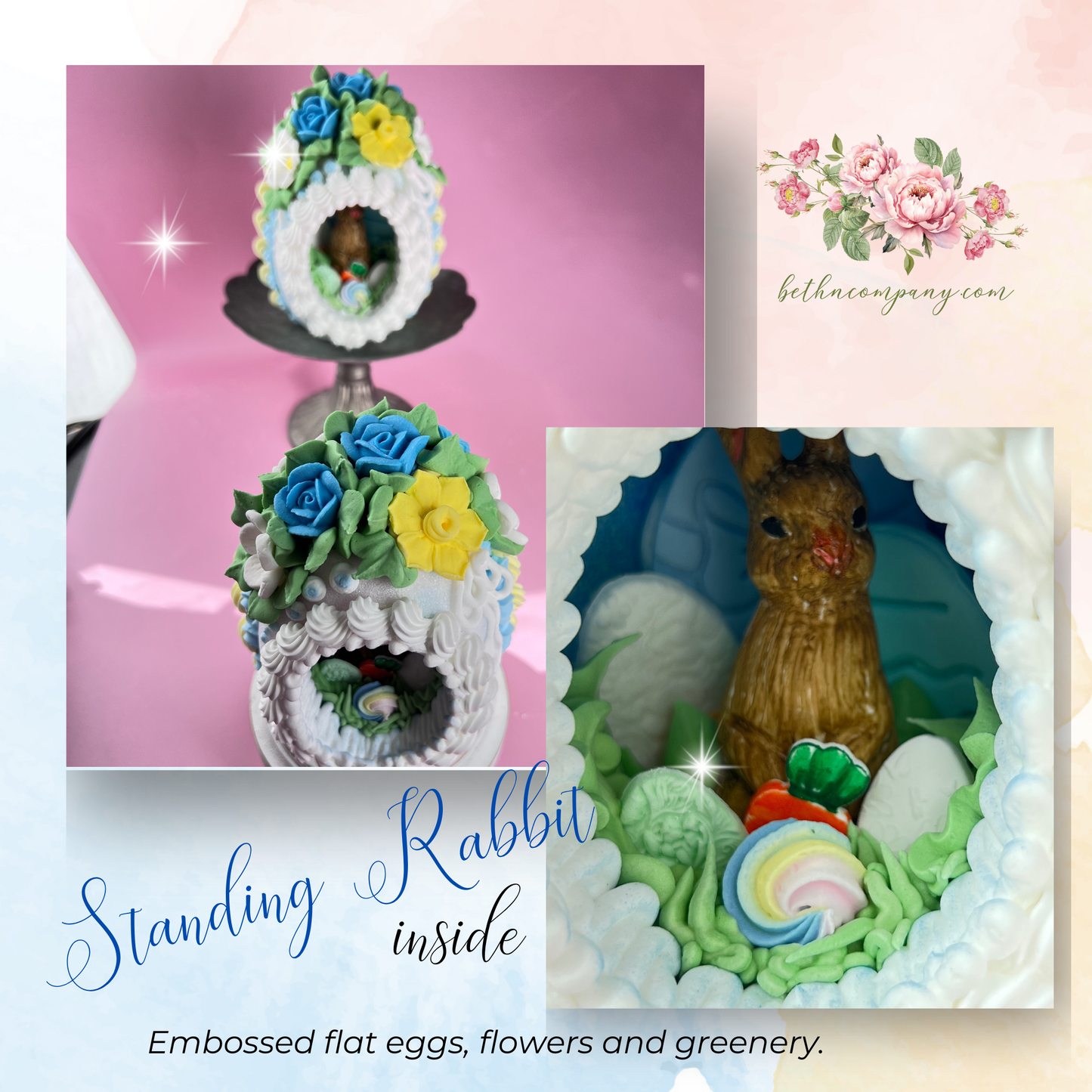 Small Spring Bouquet Sugar Raster Egg with Standing Bunny Inside