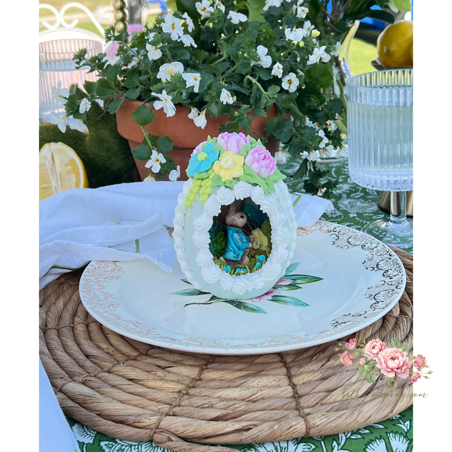 Vintage Bunny with Blue Coat Sugar Egg