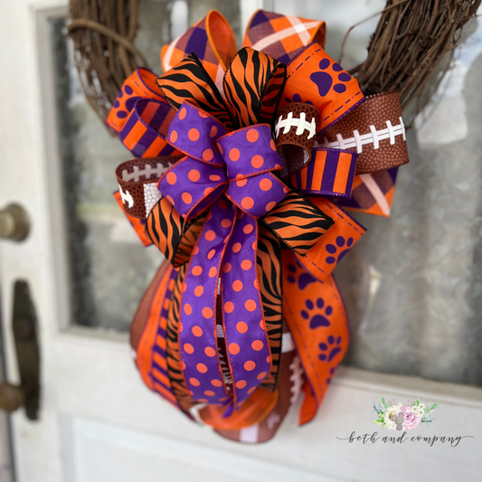 Clemson Tigers Inspired Wreath Bow, Game Day Bow