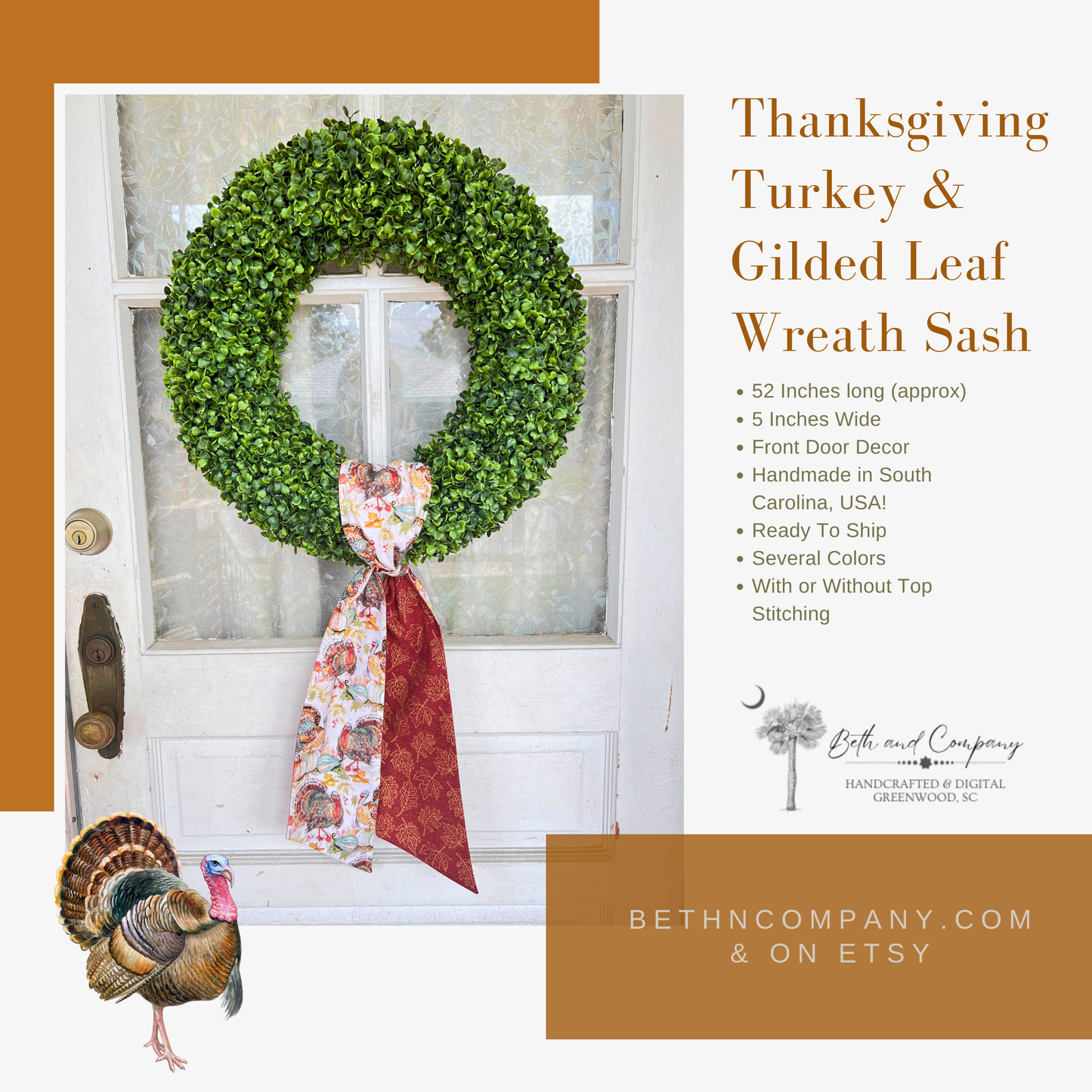 Thanksgiving Turkey Wreath Sash