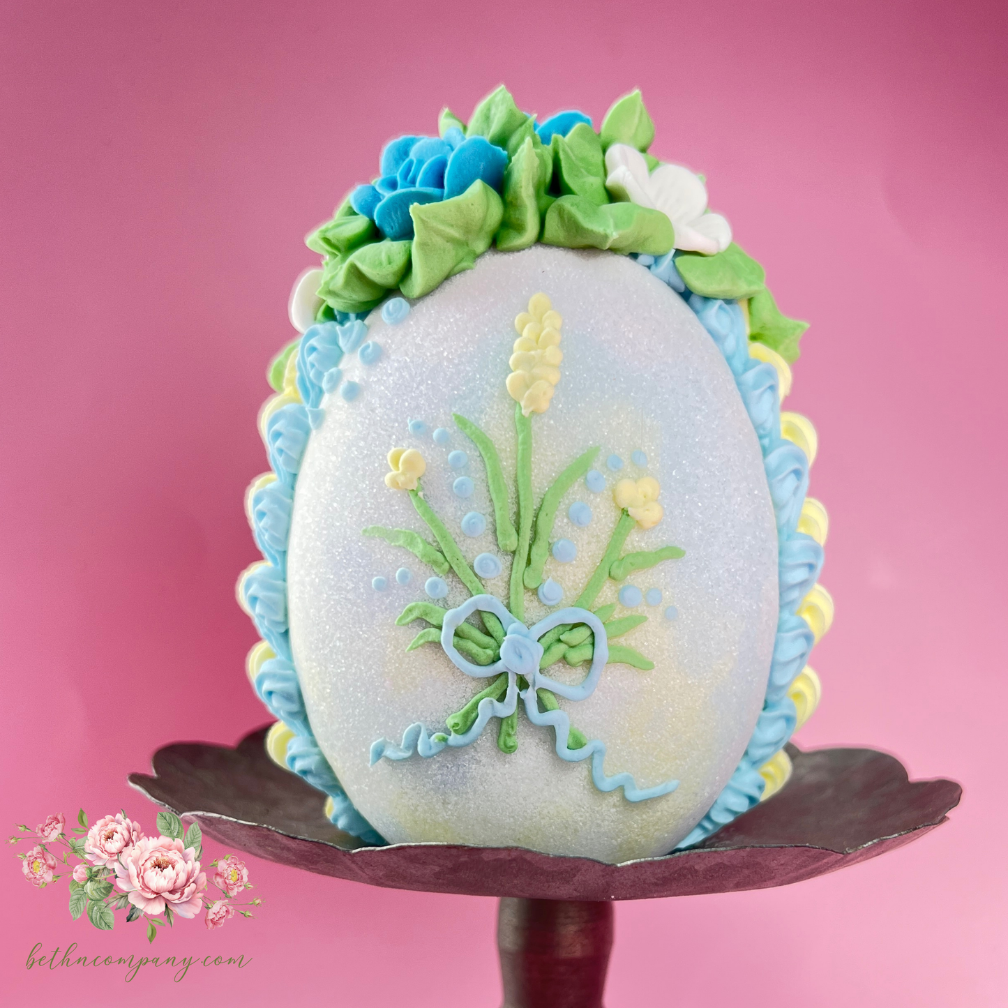 Small Spring Bouquet Sugar Raster Egg with Standing Bunny Inside