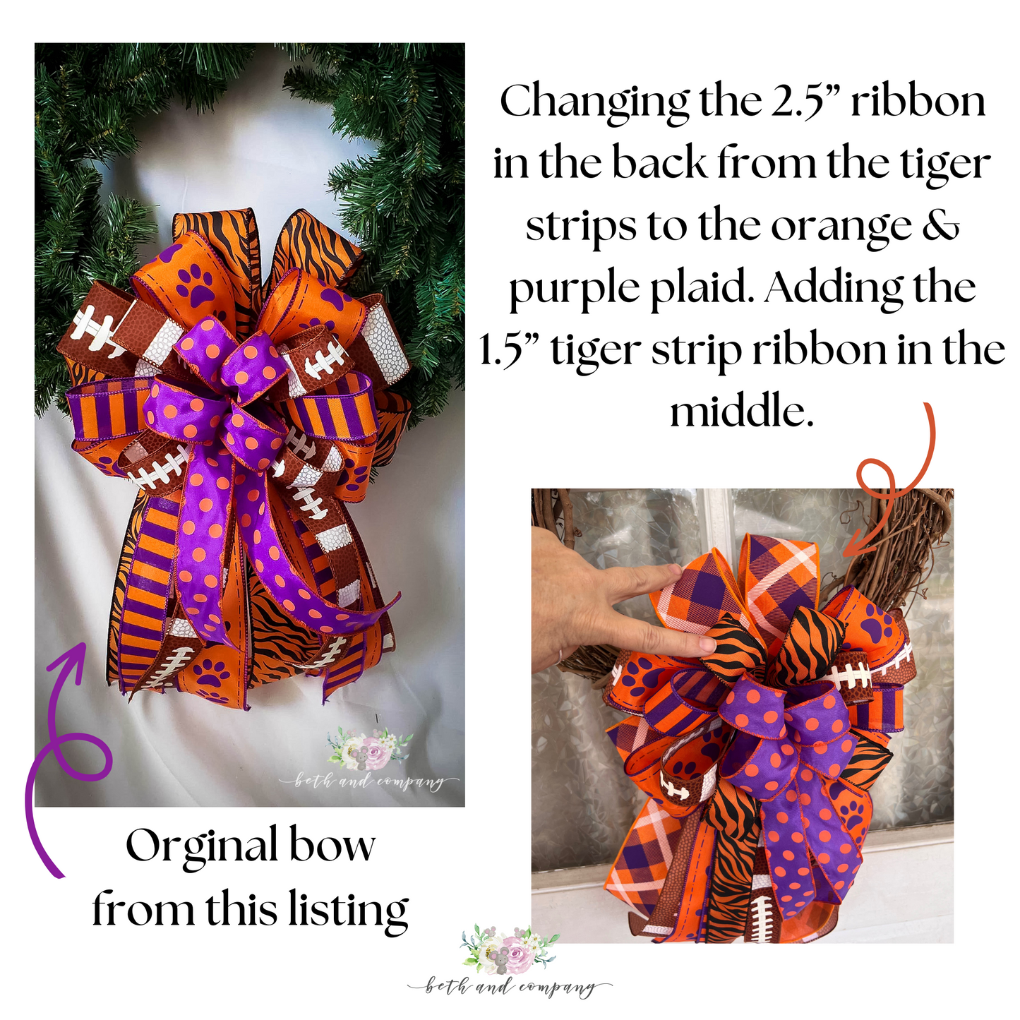 Clemson Tigers Inspired Wreath Bow, Game Day Bow