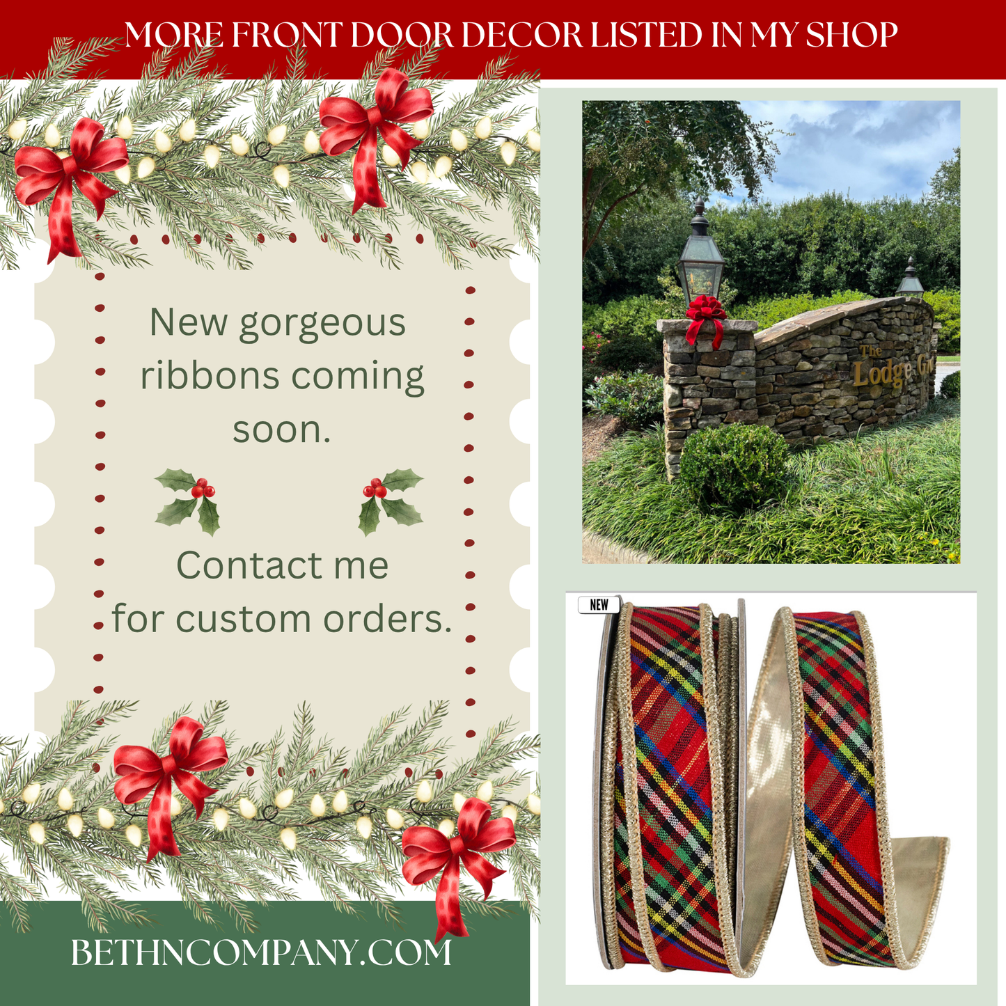 Green Whimsical Christmas Tree Topper Bow | Oversized Holiday Wreath Bow | Red & Lime Whoville Style Ribbon | Fun Festive Holiday Decor