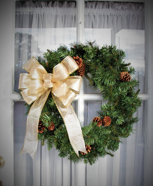 Christmas Bow Gold Christmas Bow for Wreath Silver Christmas Decor for Front Door Red Metallic Foil Crimped Edge