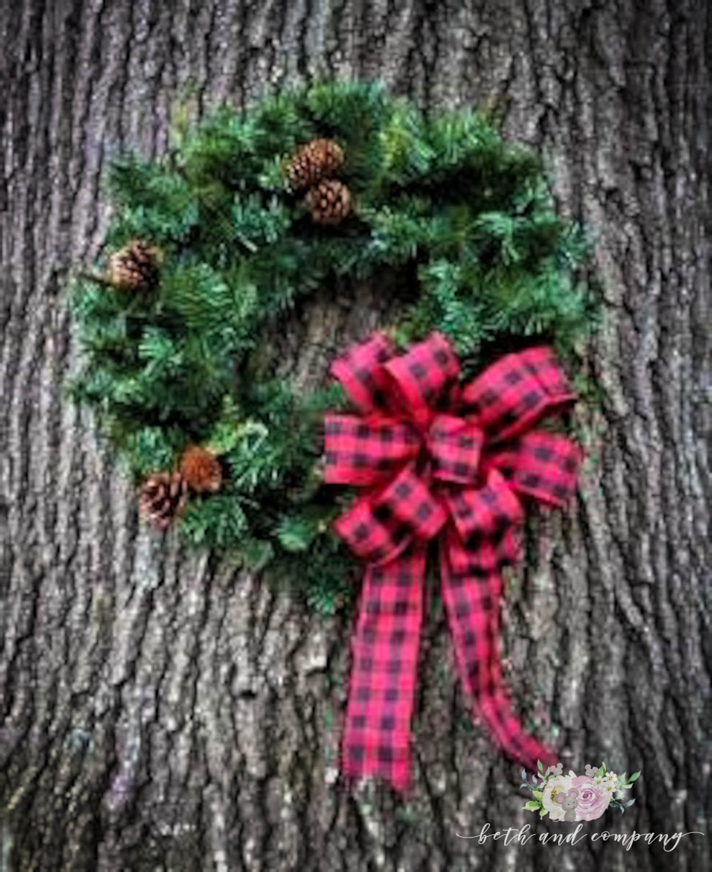 Red and Black Buffalo Plaid Wreath Bow, Thin Profile Bow, Christmas Lodge Wreath Bow, Rustic Wreath Bow, Mailbox Swag Bow