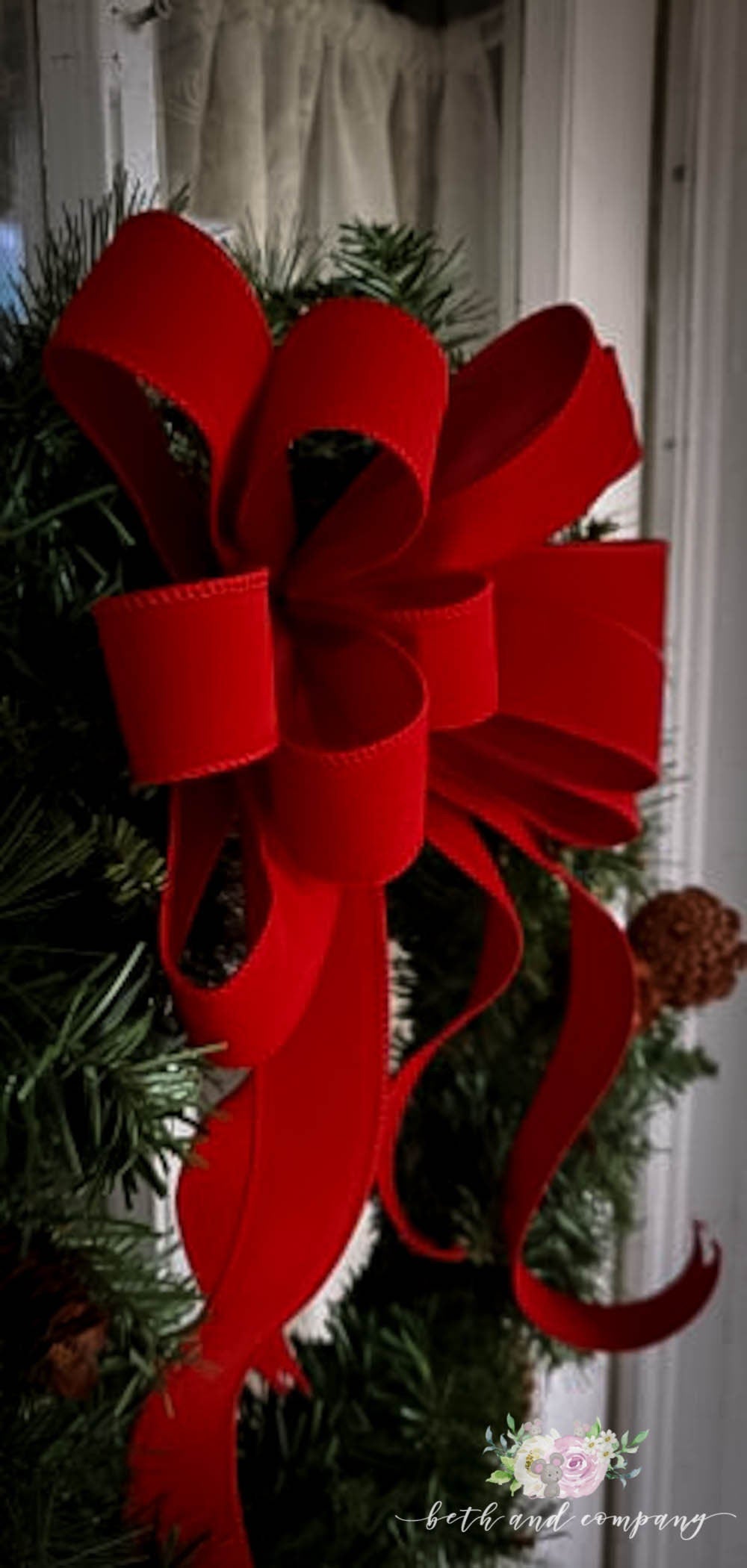 Christmas Bow OUTDOOR Red Velvet Christmas wreath bow red Christmas bow with plastic liner