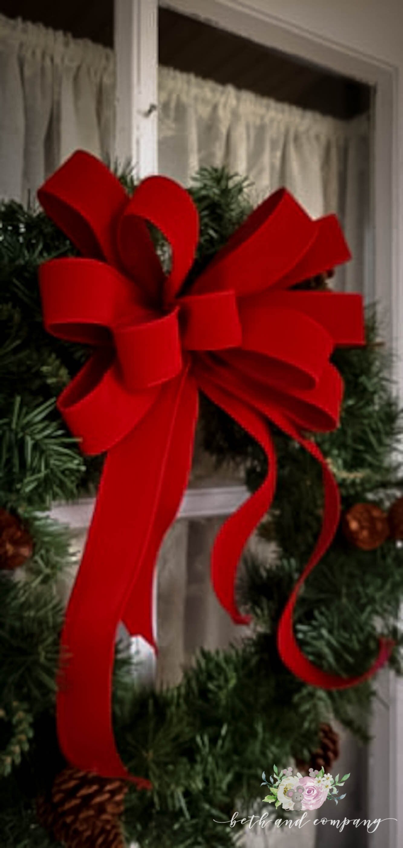 Red Christmas Bow INDOOR OUTDOOR Bows Red Velvet Christmas wreath bow no liner