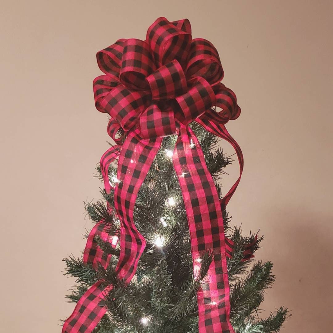 Tree Topper Christmas Red and Black Buffalo Plaid Tree Topper White and Black, Red and White Farmhouse Christmas Tree Topper