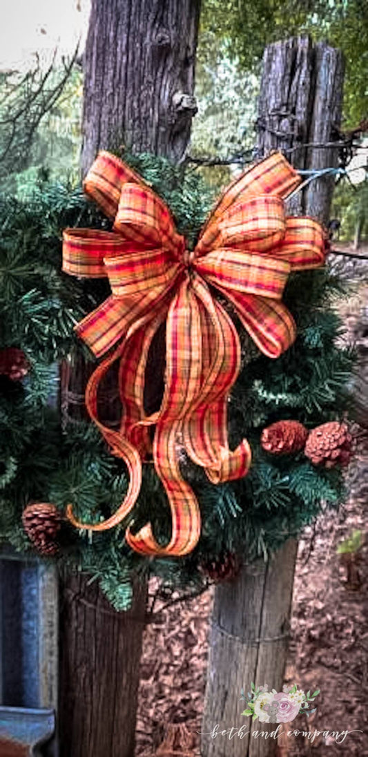 Fall Plaid Wreath Bow, Fall Wreath Bow, Fall Plaid Swag Bow, Plaid Bow for garland, Fall bow for the front door, Thanksgiving wreath bow