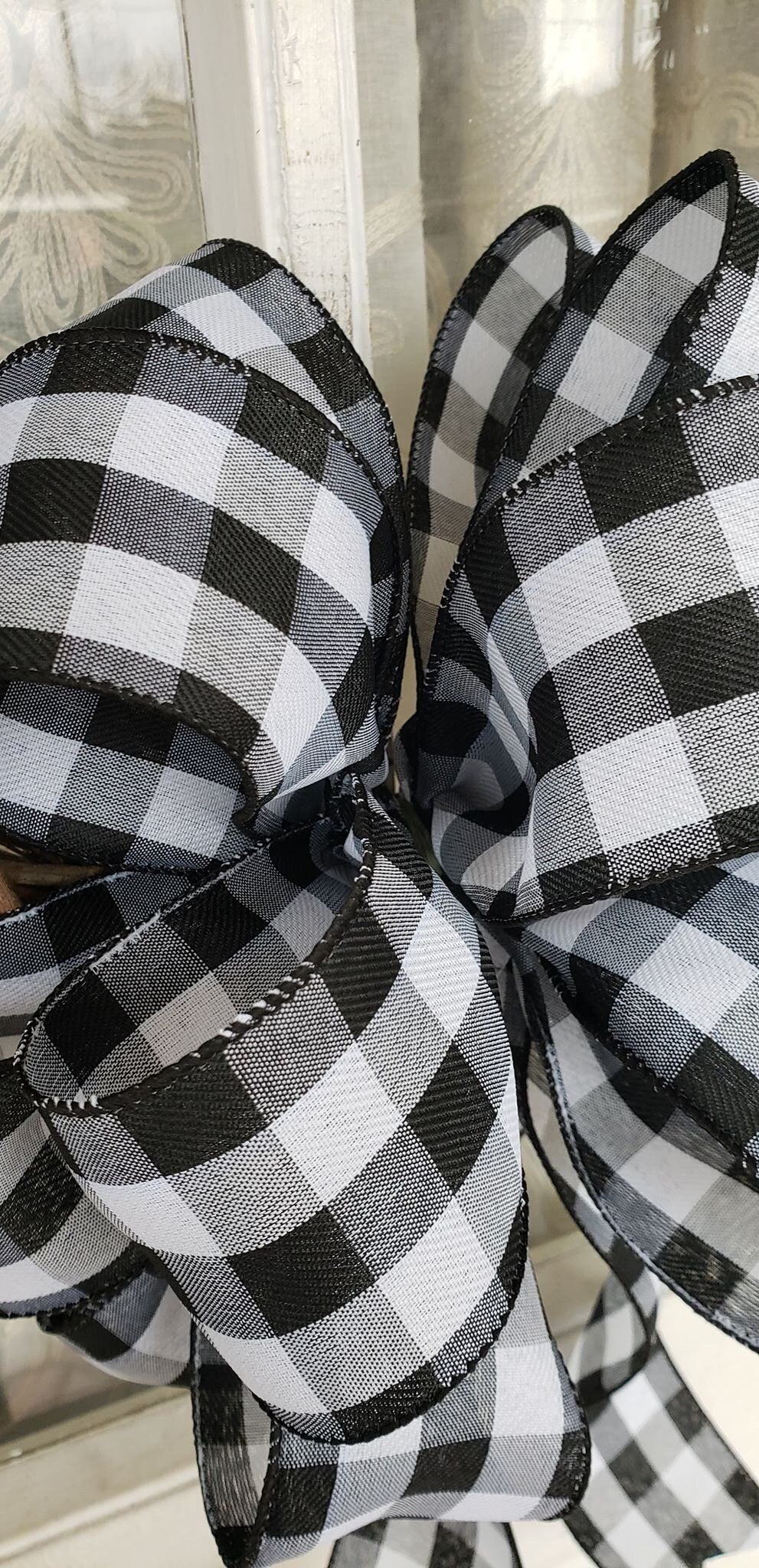 White and Black Buffalo Plaid Wreath Bow Farmhouse Bow for Front Door Decor