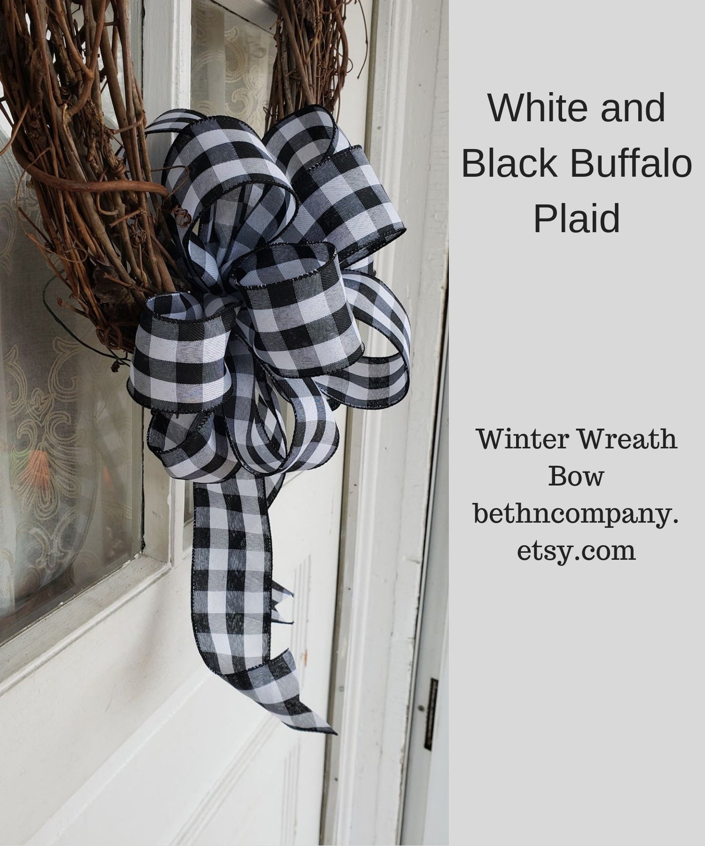 White and Black Buffalo Plaid Wreath Bow Farmhouse Bow for Front Door Decor