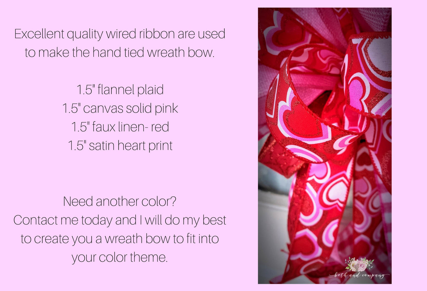 Valentine's Day Wreath Bow, Sweet Valentine Wreath Bow, Valentines Day Decor for front door, Mixed Ribbon wreath bow