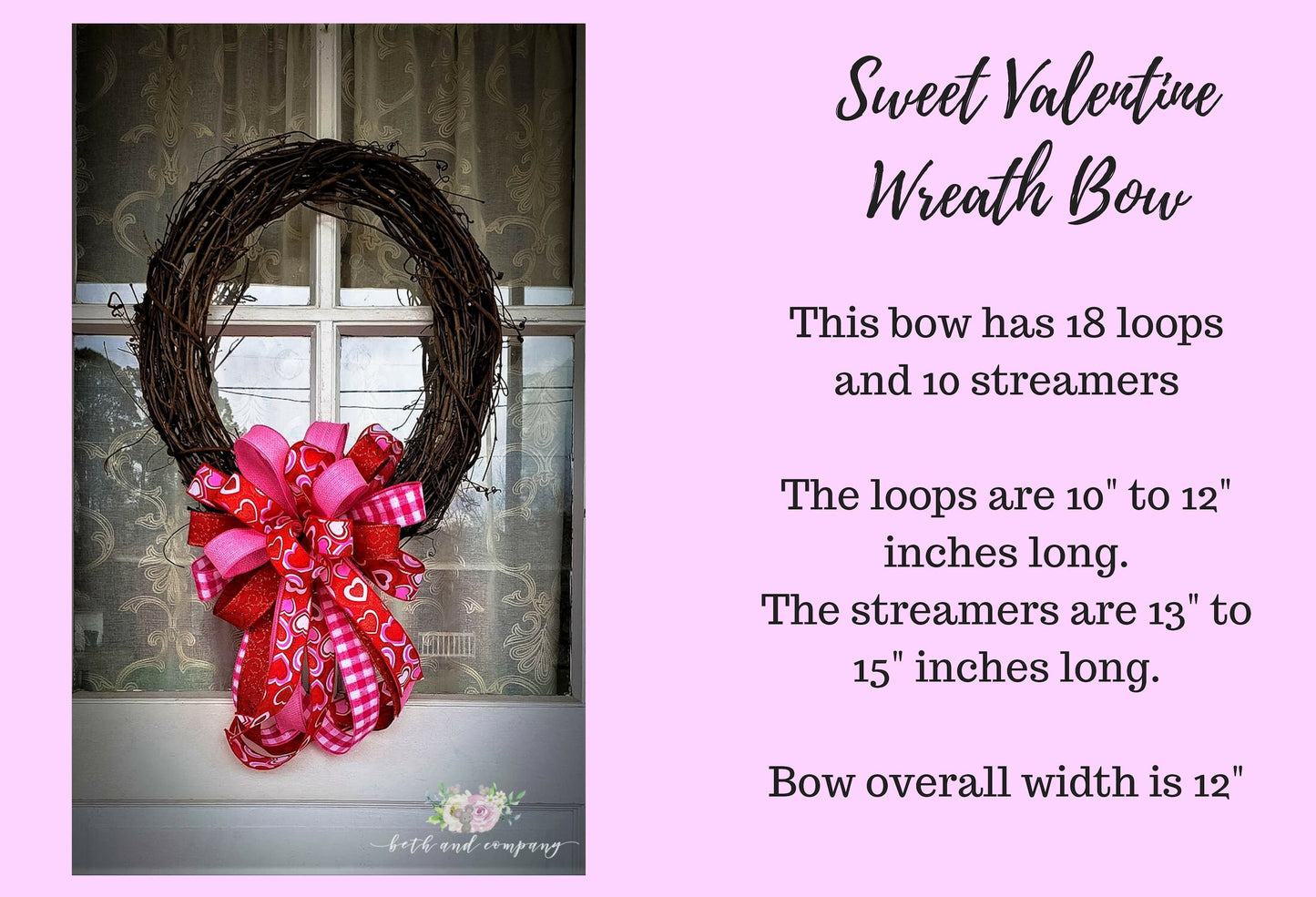 Valentine's Day Wreath Bow, Sweet Valentine Wreath Bow, Valentines Day Decor for front door, Mixed Ribbon wreath bow