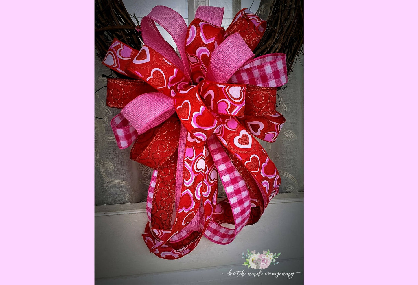 Valentine's Day Wreath Bow, Sweet Valentine Wreath Bow, Valentines Day Decor for front door, Mixed Ribbon wreath bow