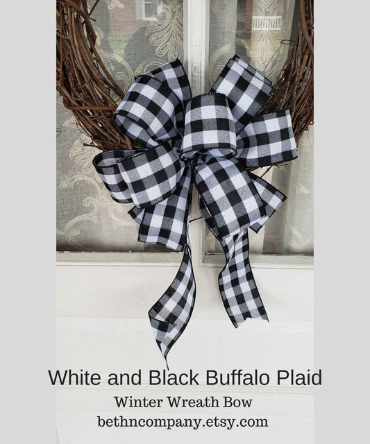 White and Black Buffalo Plaid Wreath Bow Farmhouse Bow for Front Door Decor