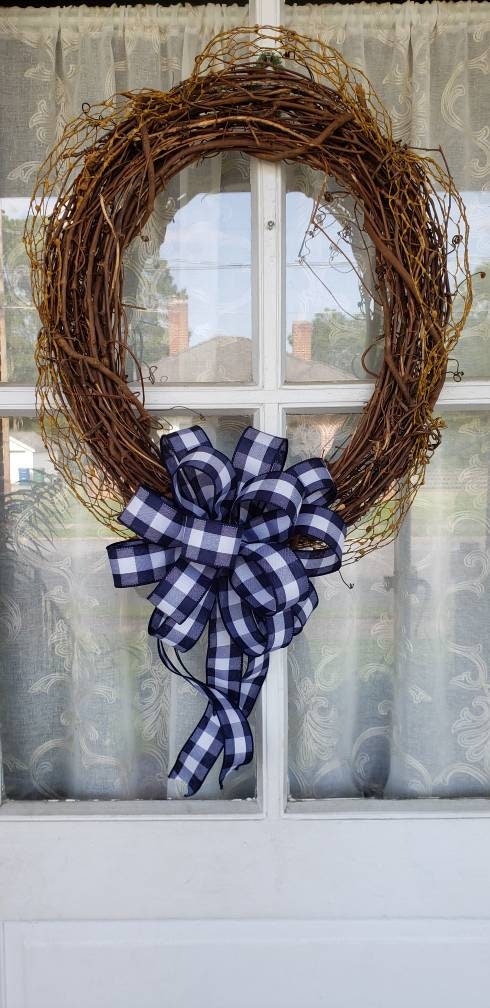 Buffalo Plaid Wreath Bow Farmhouse plaid bow for front door wreath 1.5" width wired ribbon Navy Black Red or Grey