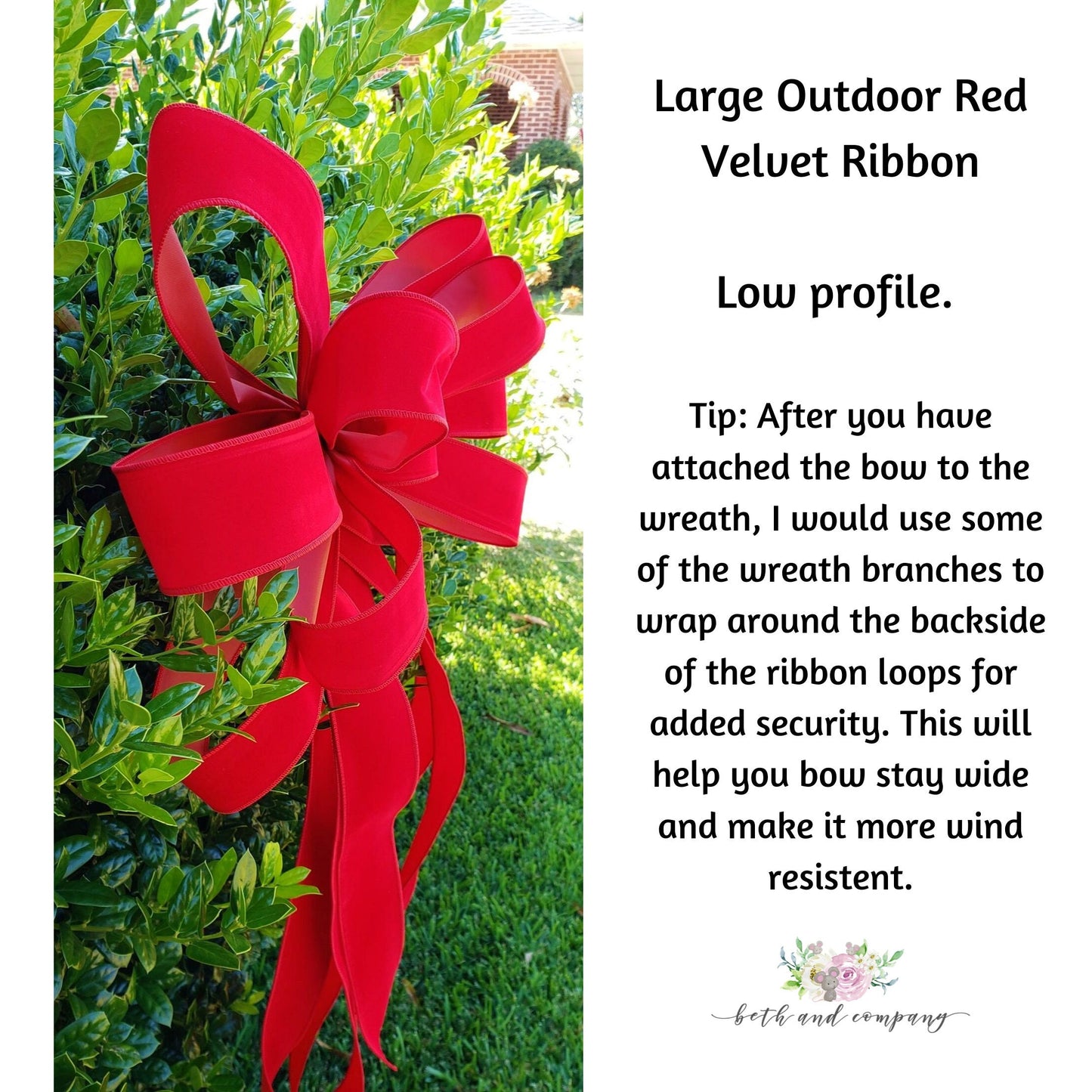 OUTDOOR Large Red Velvet Wreath Bow, Bow for 3-4 Foot Wreath with plastic liner