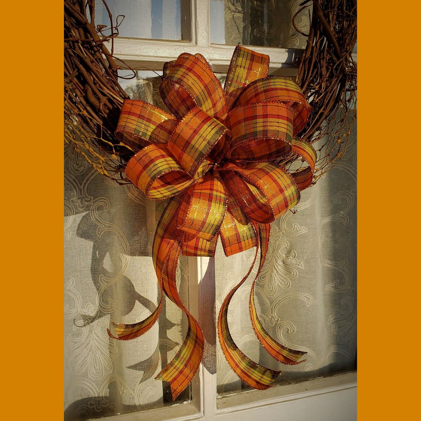Metallic Fall Plaid Wreath Bow Fall Decorations for Front Door Thanksgiving Decor