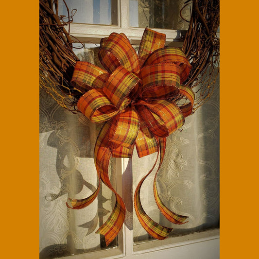 Metallic Fall Plaid Wreath Bow Fall Decorations for Front Door Thanksgiving Decor