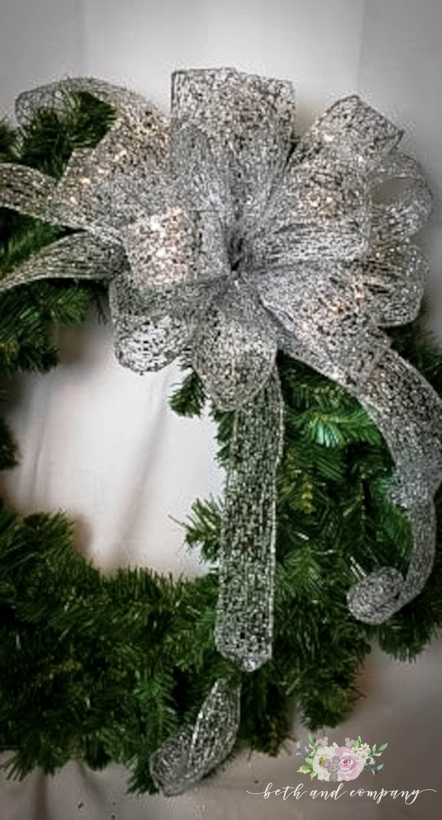 Silver Christmas Bow  Christmas Wreath Bow Silver Christmas Decorations