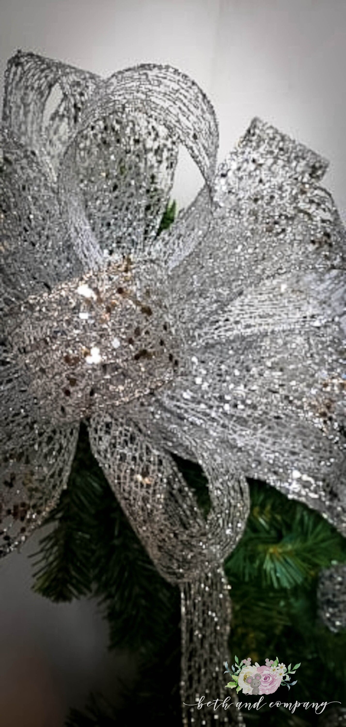 Silver Christmas Bow  Christmas Wreath Bow Silver Christmas Decorations