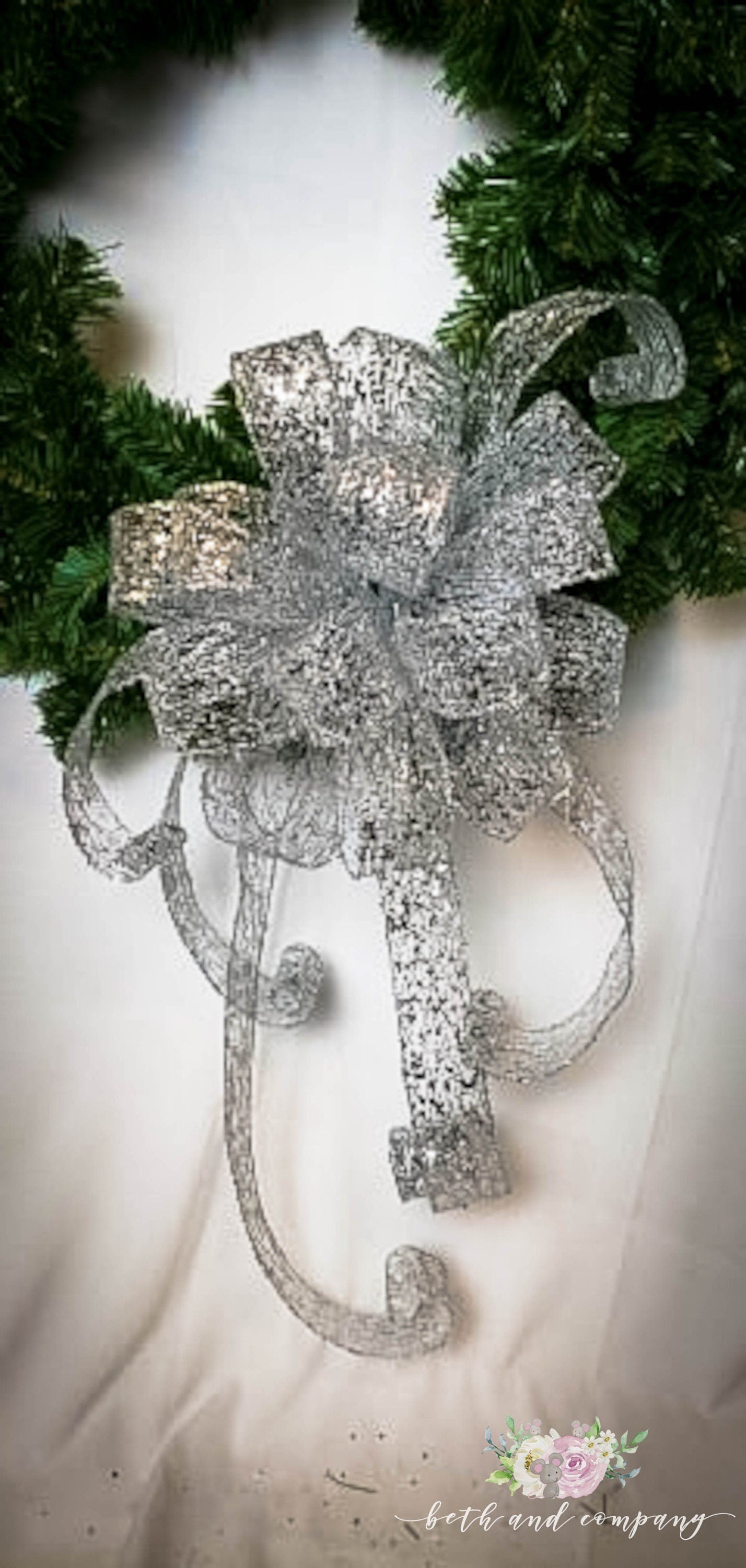 Silver Christmas Bow  Christmas Wreath Bow Silver Christmas Decorations