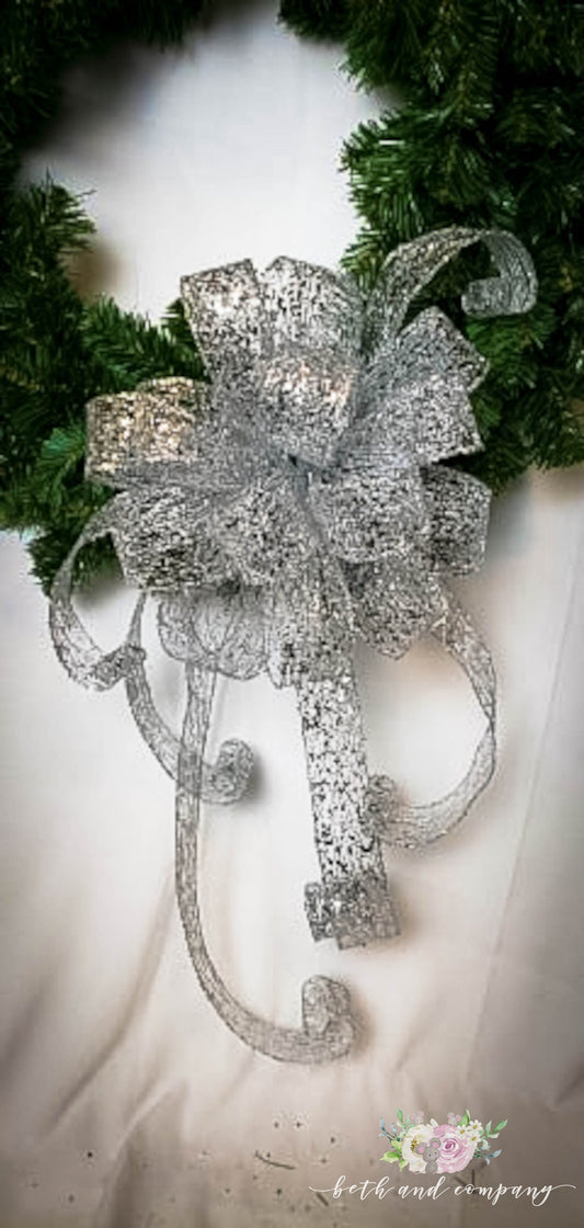 Silver Christmas Bow  Christmas Wreath Bow Silver Christmas Decorations