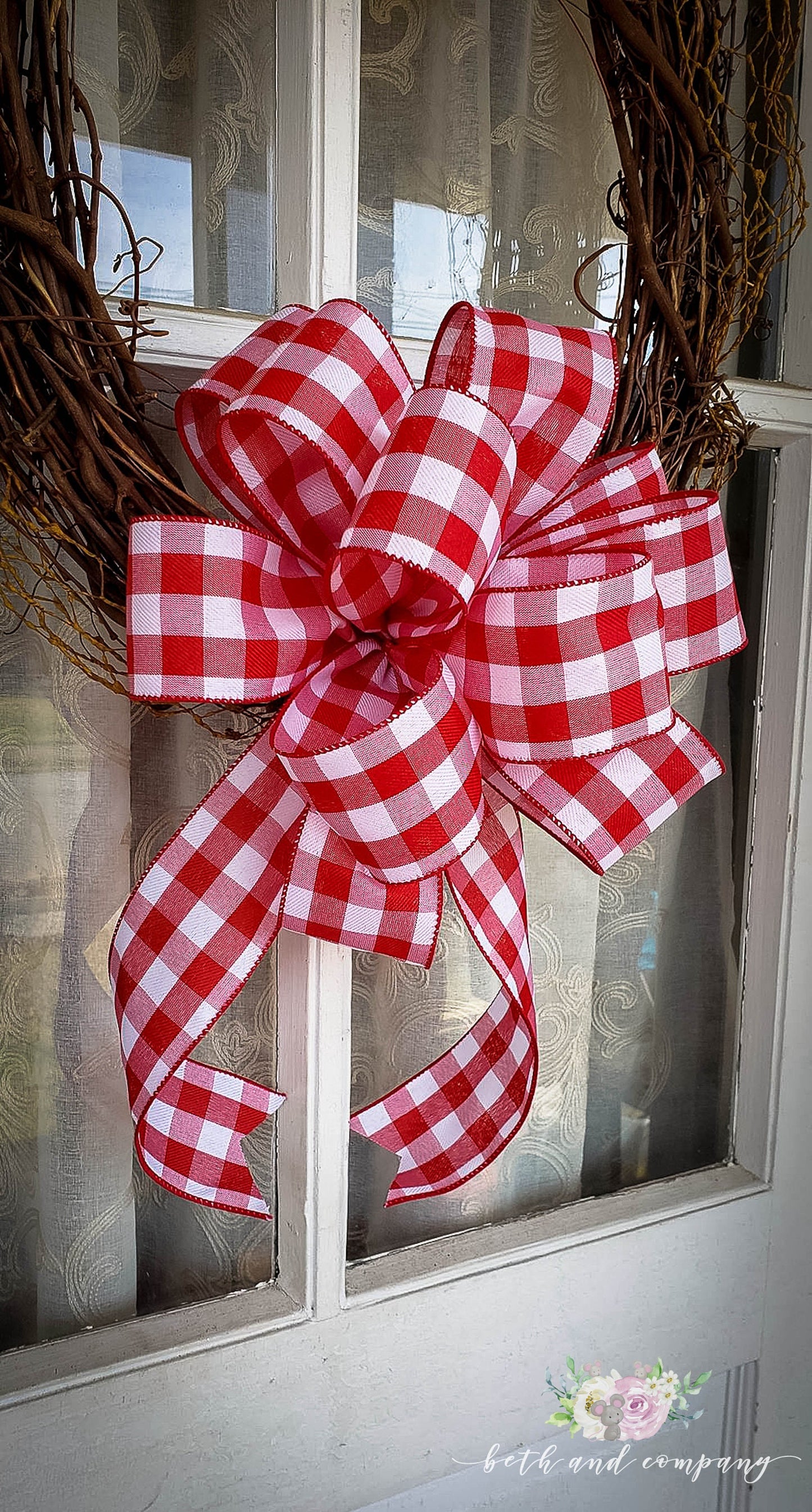 Red and White Buffalo Plaid Wreath Bow Farmhouse Wreath Bow for Valentines Day