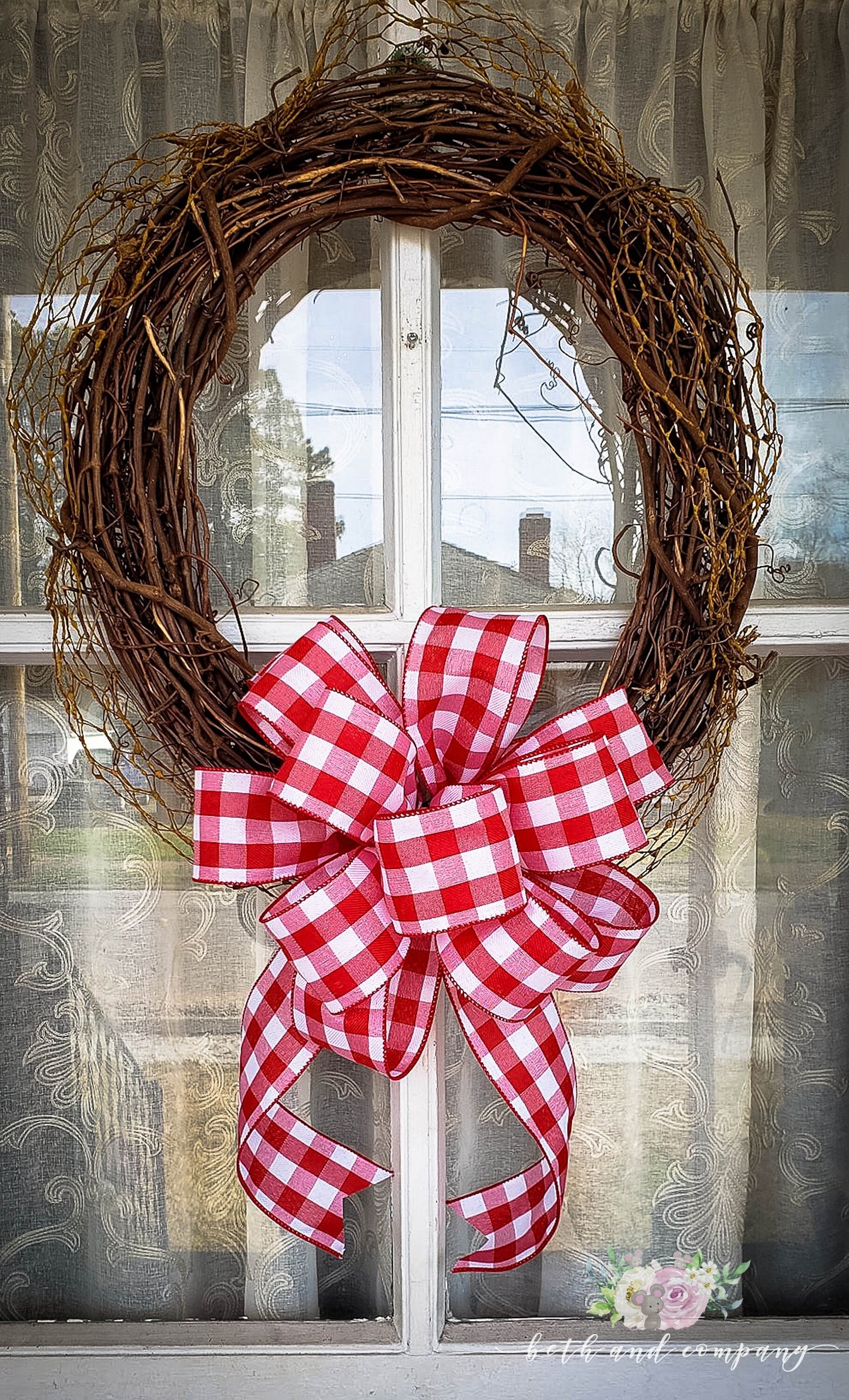 Red and White Buffalo Plaid Wreath Bow Farmhouse Wreath Bow for Valentines Day