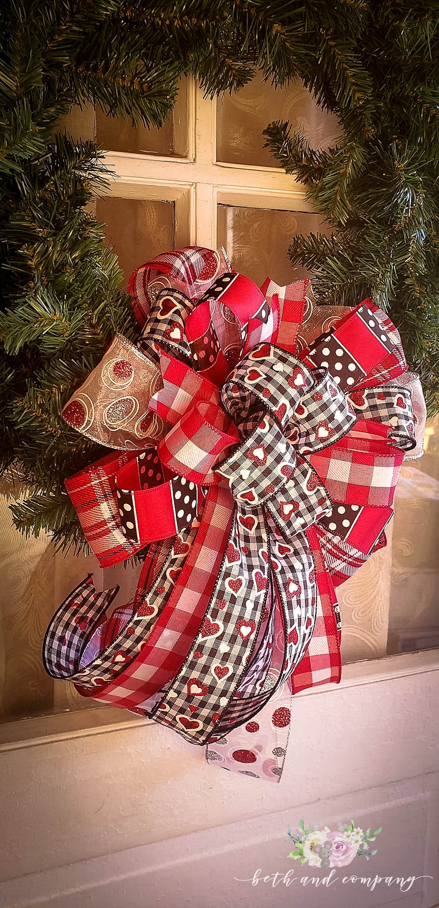 Valentine's Day Wreath Bow, Valentine Buffalo Plaid Bow