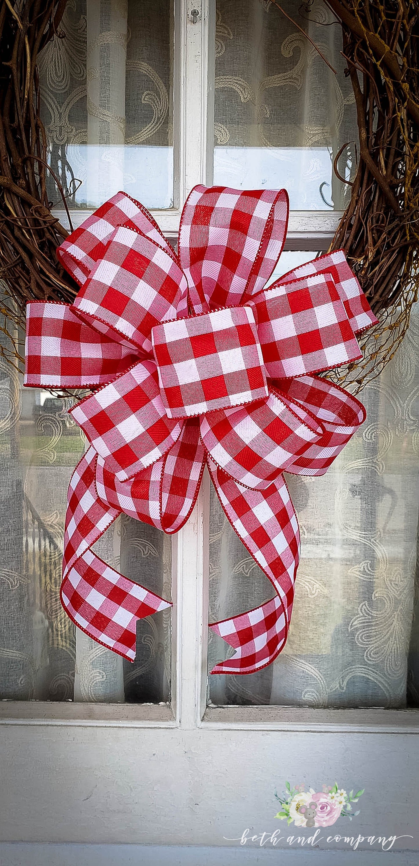 Red and White Buffalo Plaid Wreath Bow Farmhouse Wreath Bow for Valentines Day