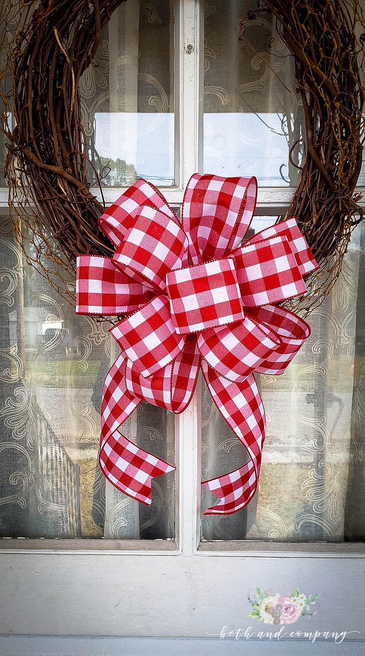Red and White Buffalo Plaid Wreath Bow Farmhouse Wreath Bow for Valentines Day
