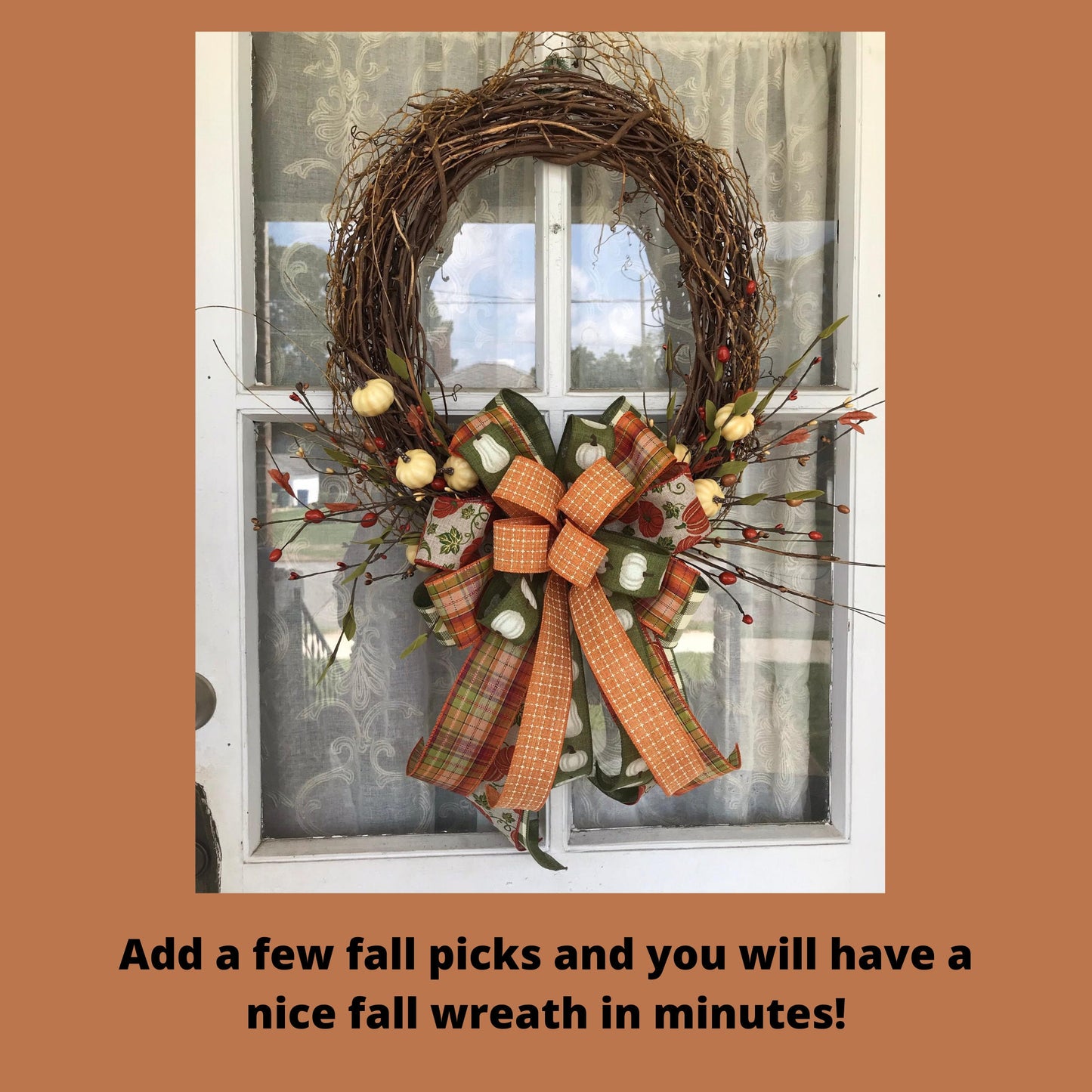 Fall Bow Orange and White Pumpkin Wreath Bow Fall Farmhouse Bow Fall Wedding Decor