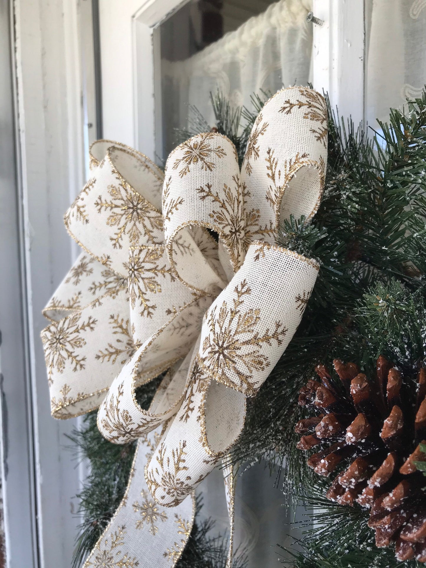 Gold Snowflake Christmas wreath bow 12” Christmas bow