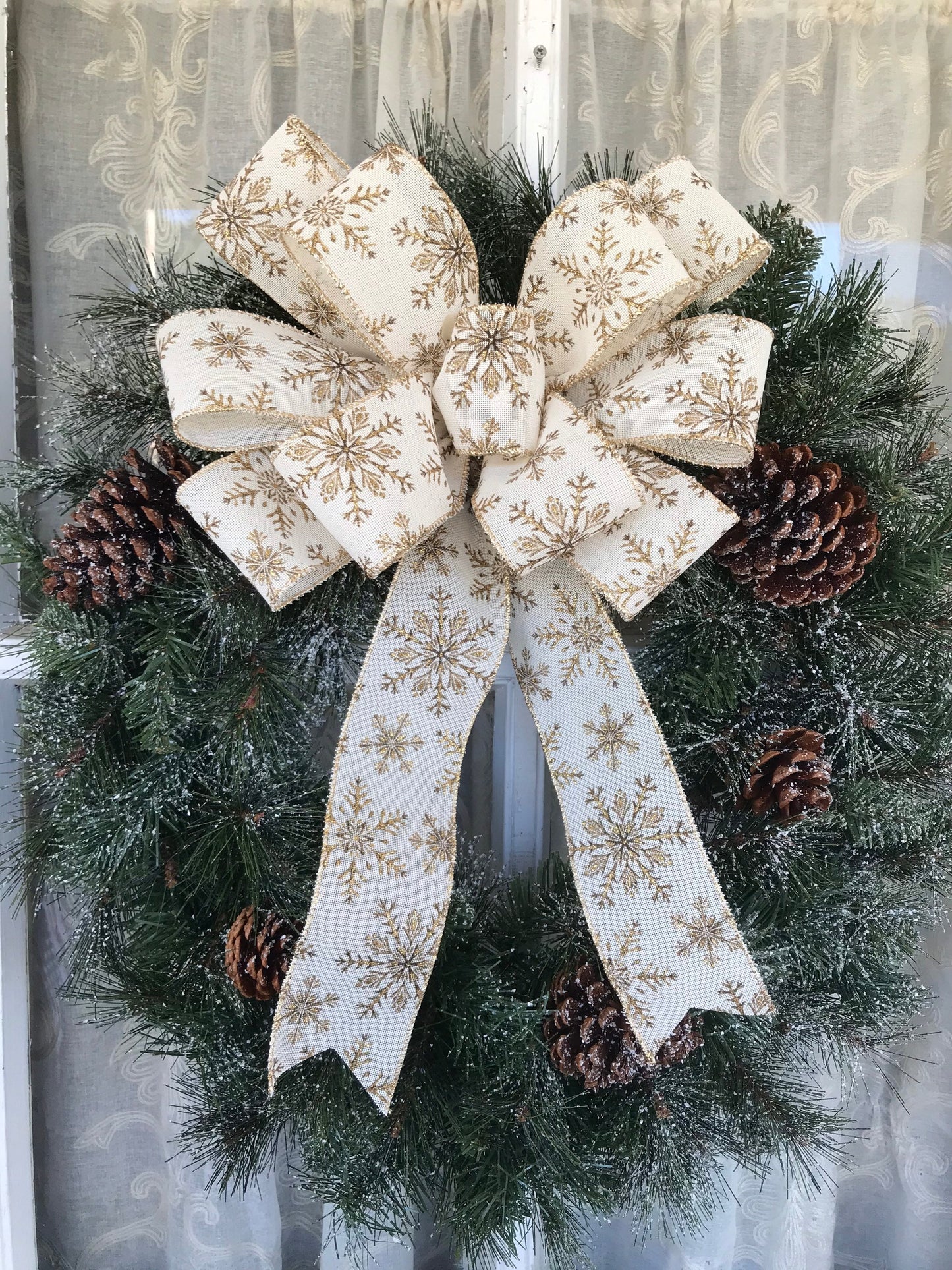 Gold Snowflake Christmas wreath bow 12” Christmas bow