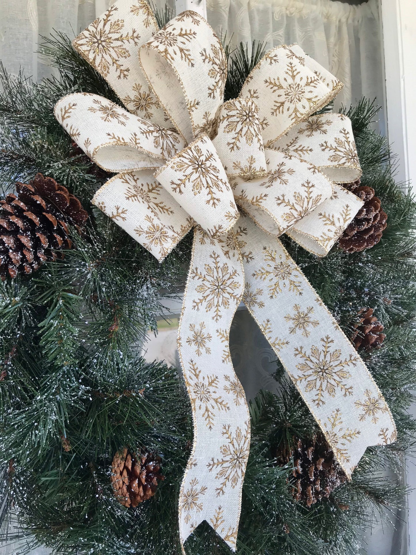 Gold Snowflake Christmas wreath bow 12” Christmas bow