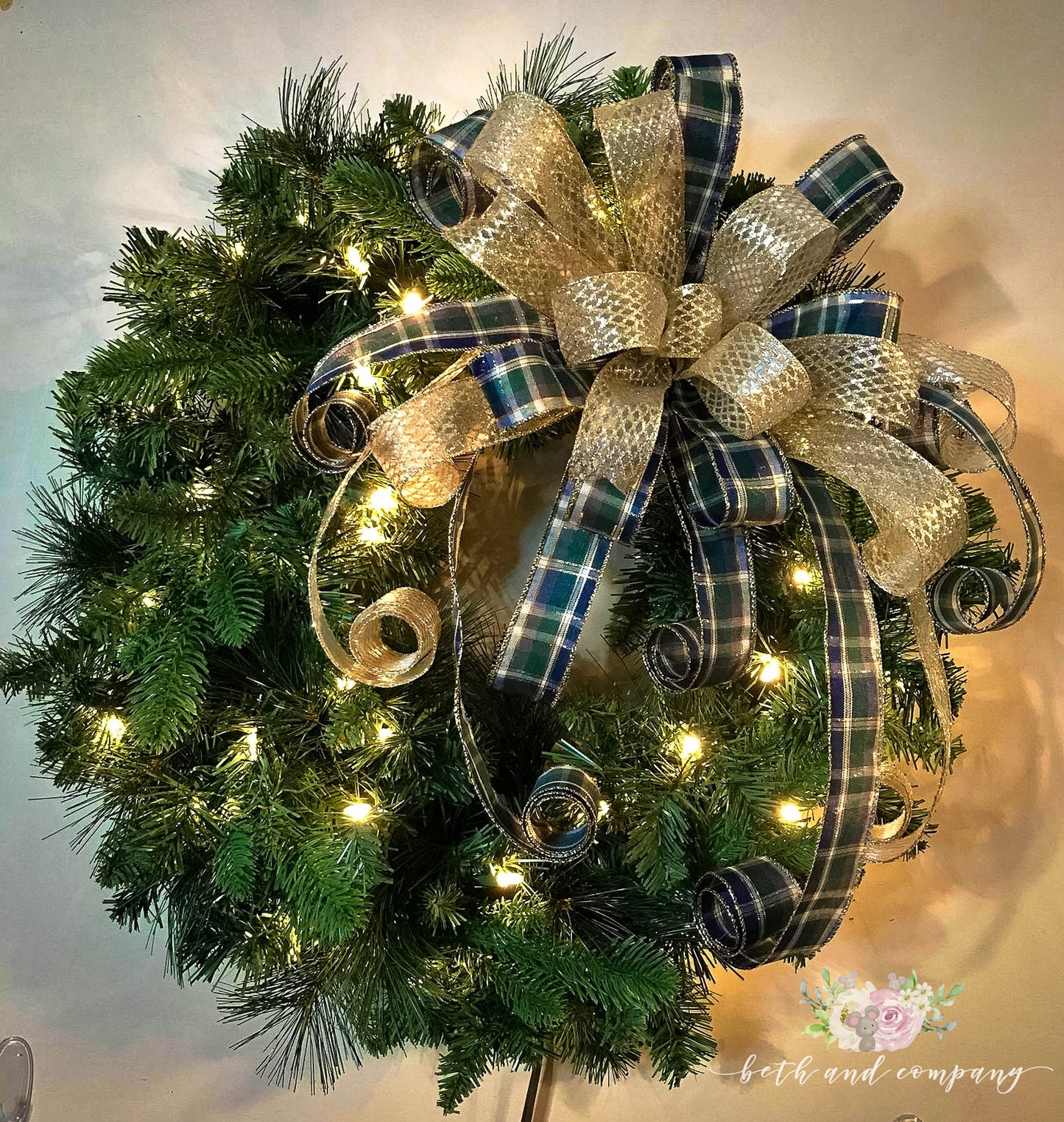 Christmas Bow Navy Blue and Gold Glitter Christmas Wreath Bow Navy and Gold Decoration