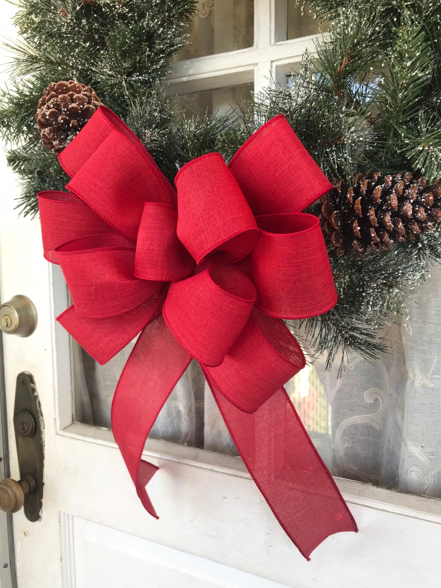 Red Valentines Day Bow Red Farmhouse wreath bow Red Linen bow Red Christmas Bow
