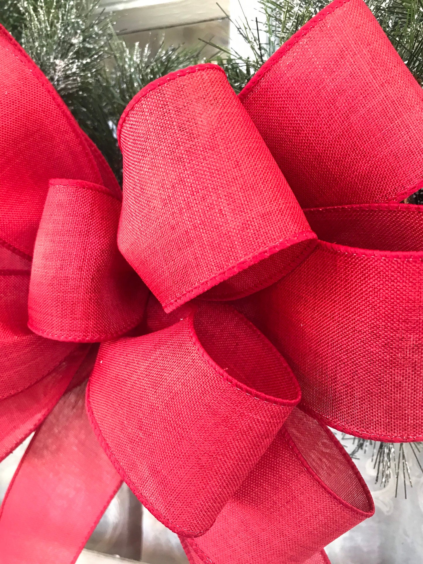 Red Valentines Day Bow Red Farmhouse wreath bow Red Linen bow Red Christmas Bow