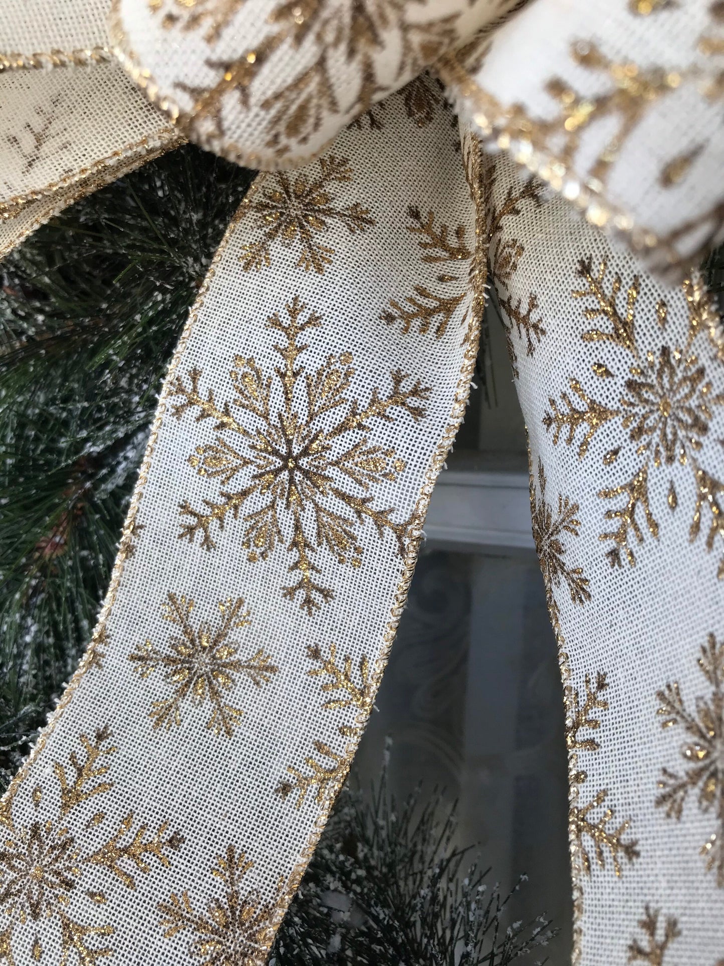 Gold Snowflake Christmas wreath bow 12” Christmas bow