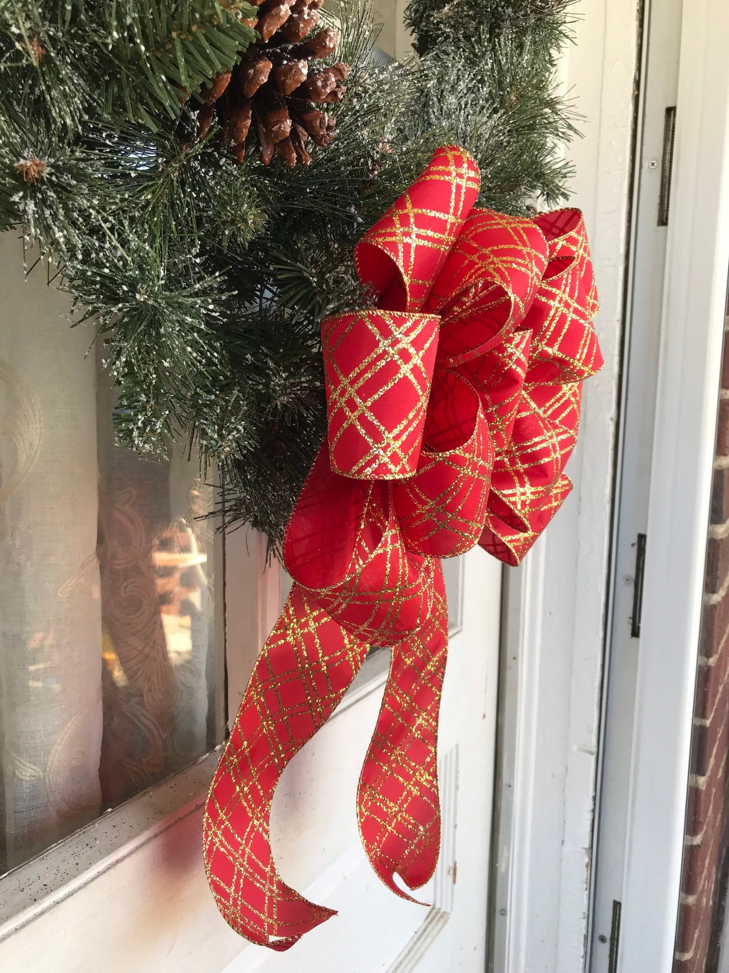 Red and Gold Christmas bow for front door decor