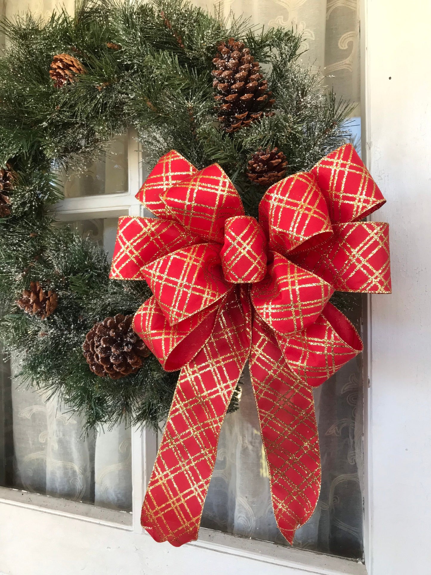 Red and Gold Christmas bow for front door decor