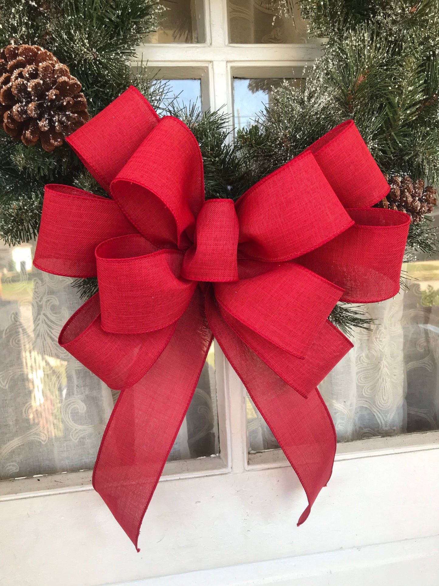 Red Valentines Day Bow Red Farmhouse wreath bow Red Linen bow Red Christmas Bow