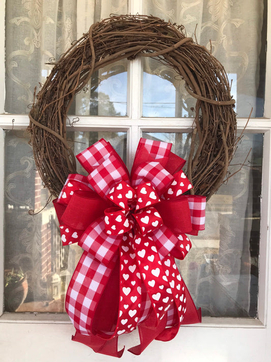 Valentine's Day Buffalo Plaid wreath bow Valentines decoration red wreath bow