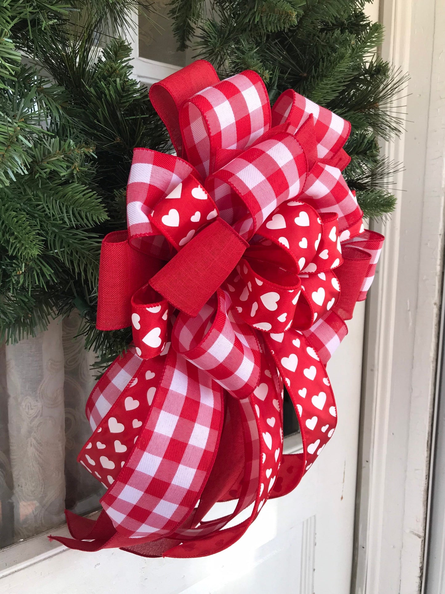 Valentine's Day Buffalo Plaid wreath bow Valentines decoration red wreath bow