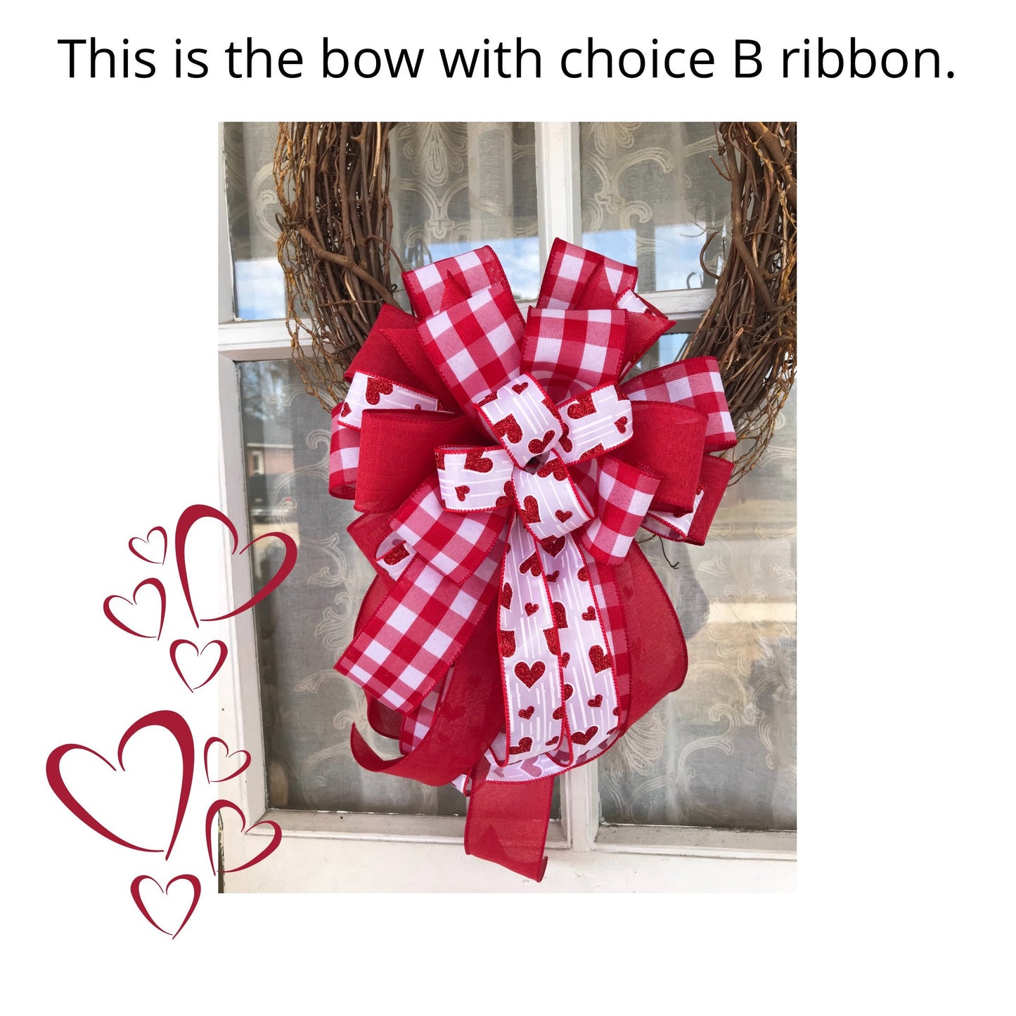 Valentine's Day Buffalo Plaid wreath bow Valentines decoration red wreath bow